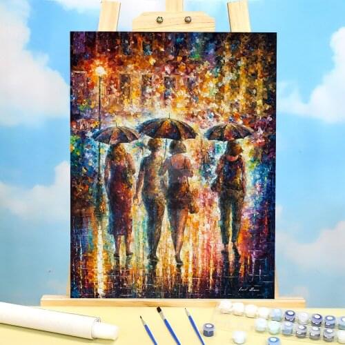 Friends Under The Rain DIY Paint By Numbers Complete Kit Acrylic Paints 40*50 Canvas Painting Home Decor Children Drawing