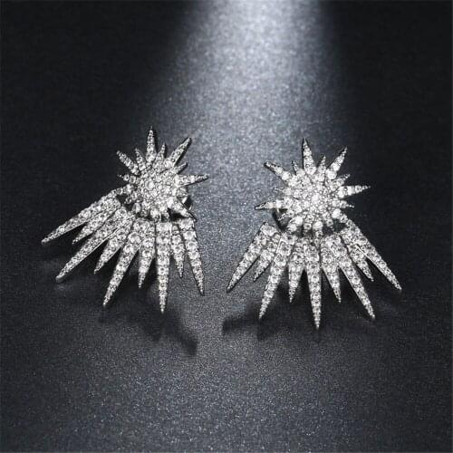 Ekopdee Fashion Punk Zircon Stud Earrings For Women Exquisite Geometry Crystal Star Earrings Female Wedding Engagement Jewelry