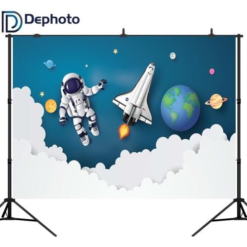 DePhoto Photography Backdrops Space Travelling Rocket Astronaut Planet Stars Dream Baby Shower Photocall Celebration Background