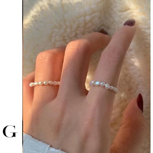GHIDBK Dainty Baroque Freshwater Pearls Women Rings Handmade Irregular Natural Pearl Circle Ring Simple Classic Ring Ins Jewelry