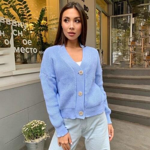Autumn Winter Women Knitted Cardigans 2021 Fall V-Neck Short Slim Solid Single Breasted Buttons Casual Women Sweater Cardigans