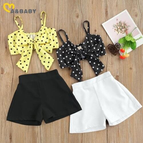 Ma&Baby 2-7Y Summer Child Kid Girl Clothes Set Dot Bow Vest Tops Shorts Outfits Beach Holiday Costumes