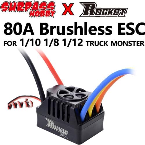 Surpass Hobby Rocket 80A Brushless Electric Speed Controller Motor Waterproof Sensorless ESC 6V 3A BEC for 1/10 RC Monster Car