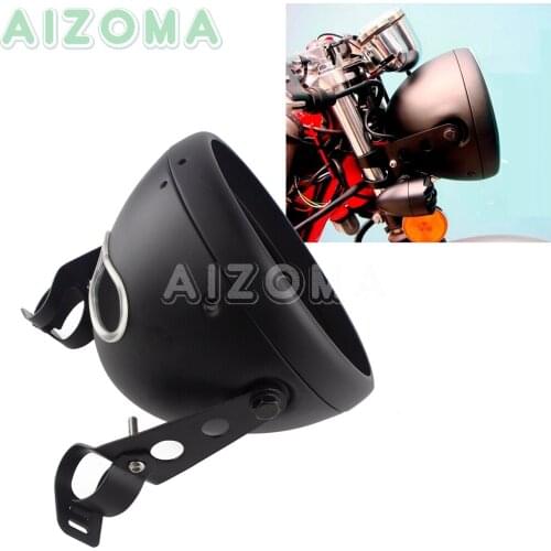 7'' Motorcycle Headlight Housing Shell LED Headlamp Bucket w/ Bracket Clamps for Harley Sportster Chopper Yamaha Honda CB CL XS