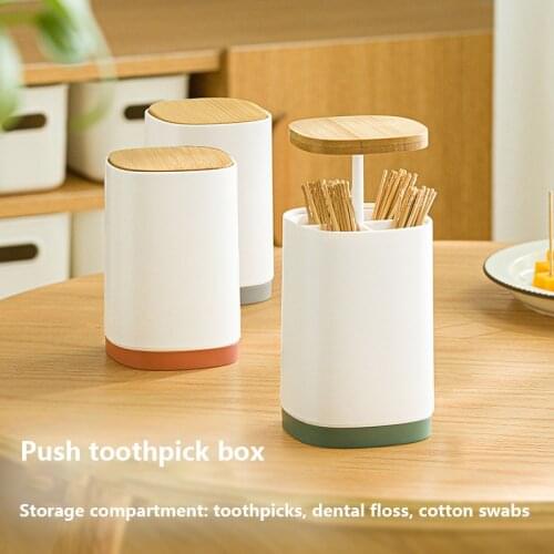Creative Japanese-style Home Automatic Push-type Toothpick Box Multi-use Divided Cotton Swabs Dental Floss Storage Toothpick Jar
