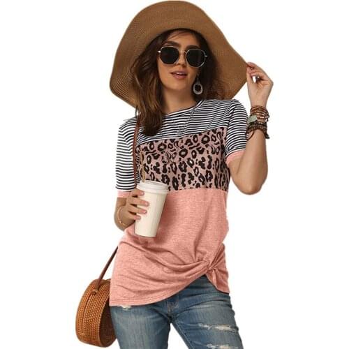 Leopard Print Patchwork T-shirt Womens Casual Loose Plus Size Tees O-neck Short Sleeve Streetwear For Woman Tee Shirt