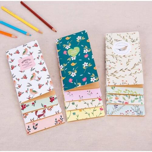 Flowers Small Notebook Portable Notebook Journals Handwritten 48K Diary Book Size: 173x90mm, Soft Cover, Kraft/ White Inner Page