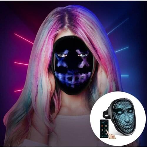 LED Display Mask Glowing Mask Full-Color LED Face-Changing Atmosphere Props Phone DIY Mask For Halloween Cosplay Christmas Party