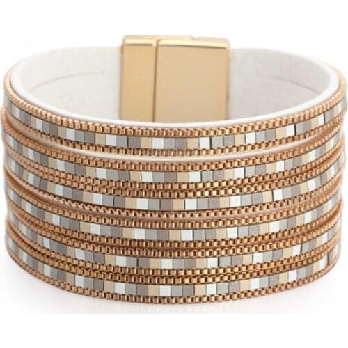 Magnetic Buckle Women Wide Multilayer Multicolor Alloy Chain Bracelets Bangles Luxury Wristband Jewelry