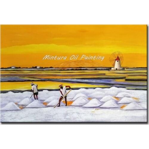 Mintura Hand Painted Oil Paintings on Canva Farmer and Field Beautiful Sky Wall Picture for Living Room Home Decor Art No Framed