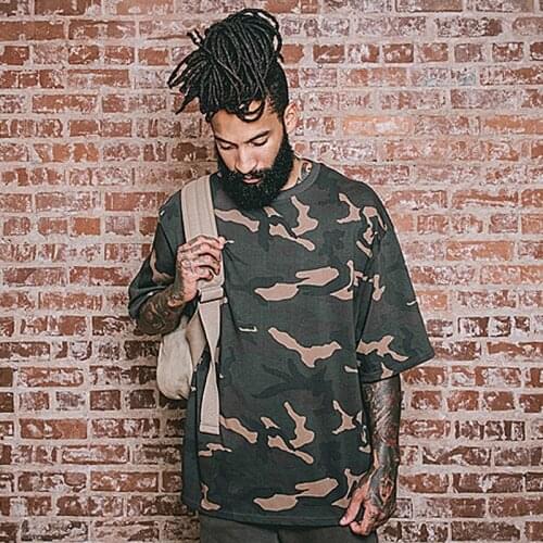 Mens Summer Trendy High Street Hip-Hop Camouflage Loose Comfortable Cotton T-Shirt