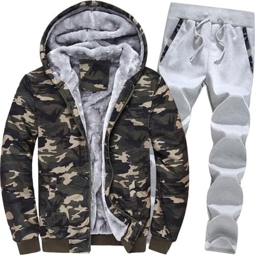 Chandal Hombre 2021 Winter Mens Camo Set Fleece Hoodies Warm Tracksuit Casual 2PCS Brand Men Clothing Outwear Coat Sports Suit