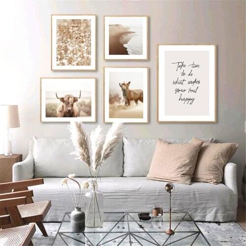 Fox Cattle Reed Plant Wall Art Canvas Painting Nordic Autumn Landscape Poster Quotes Art Prints Nordic Picture Living Room Decor