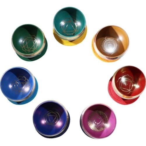 Nepal Copper Tibetan Singing Bowl Set 7 Bowl Handmade Yoga Meditation Singing Bowl Chakra Bowl Colored Bowl Ear Picking Chime