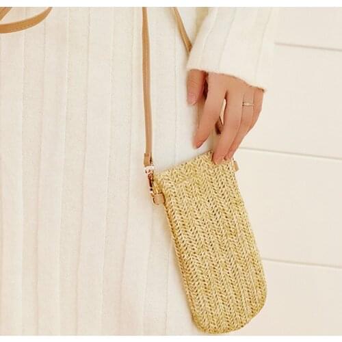 Fashion Women Shoulder Bag Straw Woven Carry Bag Portable Travel Bag Mobile Phone Lipstick Bag Key Messenger Change Card Holder
