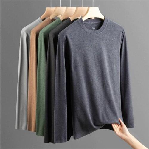 Solid Color Mens Thermal Underwear Autumn Winter Brushed Velvet Long Sleeve Slim Fit Bottoming Shirt Male Warm Tops Pullovers