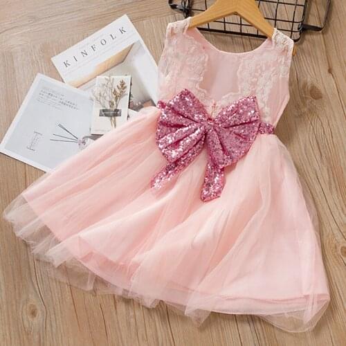 Princess Dress for Toddler Girls Clothes Lace Bow Party Dresses Shiny Sequins Baby Outfits
