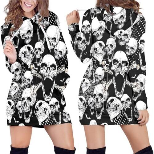 IFPD 3D Hoodie Dress Women Skull Full Print Novelty Hoody Sweatshirt Fashion Pullover Tracksuits Streetwear Harajuku Wholesale