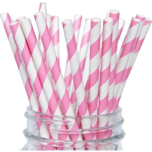 25pcs Mixed Color Stripe Disposable Paper Straws For Kids Birthday Wedding Christmas Party Event Drinks Decor Supplies Tableware