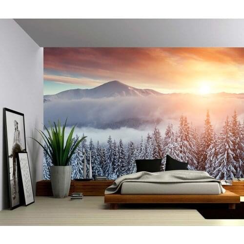 Custom 3D Photo Wallpaper Snow Mountain Sunset Wall Poster Wall Stickers Home Decor Vinyl Removable Decor