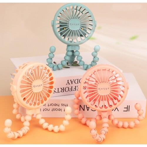 Mini Portable Baby Stroller Fan Octopus Shape Stand Adjustable Handheld USB Charg Air Cooler Student Outdoor Travel Ventilador