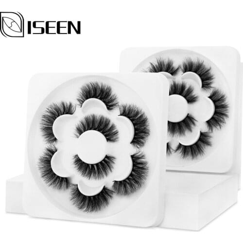 ISEEN 4 Pairs 3D Faux Mink Eyelashes Natural Thick Soft Long False Eyelashes Dramatic Fake Lashes Makeup Extension Eyelash