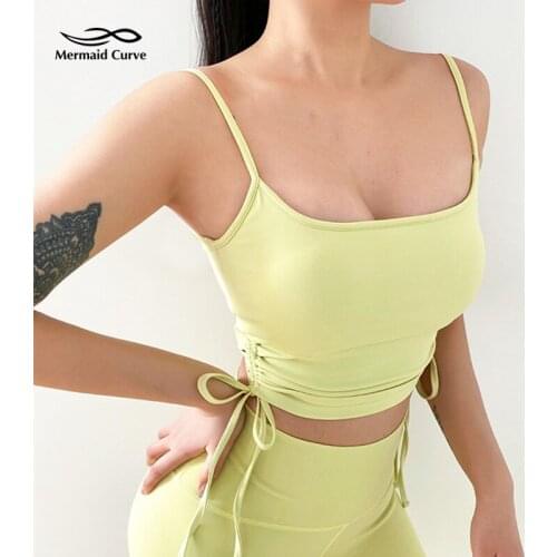 Mermaid Curve Summer New Drawstring Bandage Women Sports Vest Sexy Thin Shoulder Strap Yoga Vest Quick-Drying Fitness Camisole