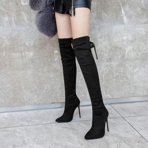 Knee high boots womens high heels winter thin heels boots pointed thin legs high tube elastic boots large size