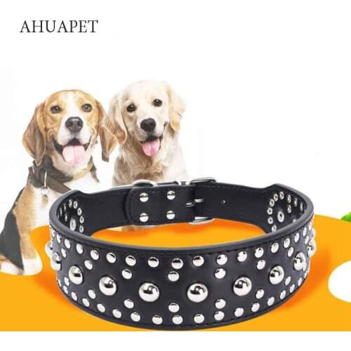 Wide Pu Leather Collar Pet Collar Rivet Large Breed Dog Collars German Shepherd Studded Collar For Pitbull Bulldog Mastiff