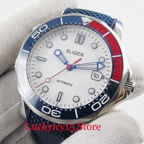 Sport Style Round Mental 41mm Mens Watch Automatic Self Winding Time Watch Blue Band Blue Luminous Hand