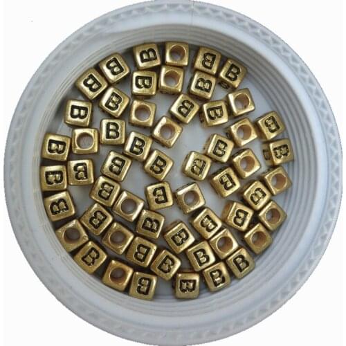 High Quality Acrylic Cube Single Letter B Beads About 2600CPS Plastic Gold Color Square Alphabet Letters Beads for DIY