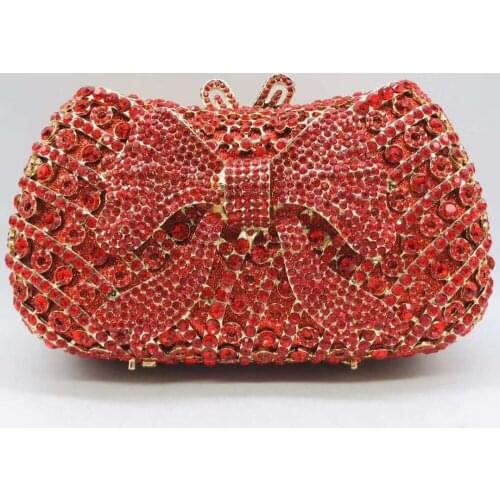 High Quality Gold Metal Diamond Red Bridal Bags Best Gift To Girls Ladies Crystal Wedding Clutches Small Party Dinner Phone Bag