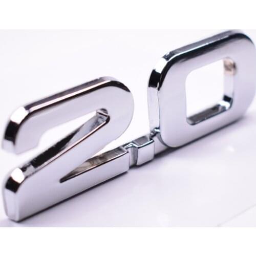 YAQUICKA Metal Silver 3D 2.0 2.0T Car Rear Trunk Emblem Badge Sticker For BMW Audi Ford Toyota Volkswagen etc Auto car-styling