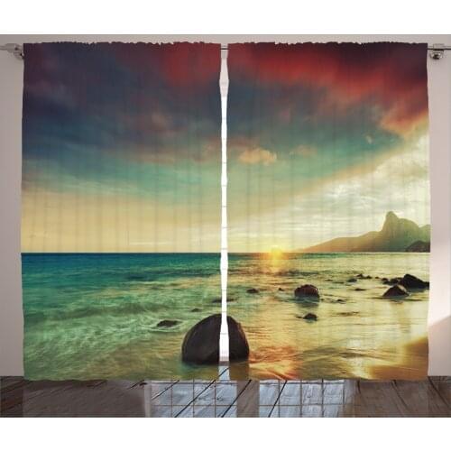 Morning Beach Curtains Colorful Dusk Sky Ocean Coast Satin Fabric Drapes for Living Room Bedroom 2 Panel Window Set