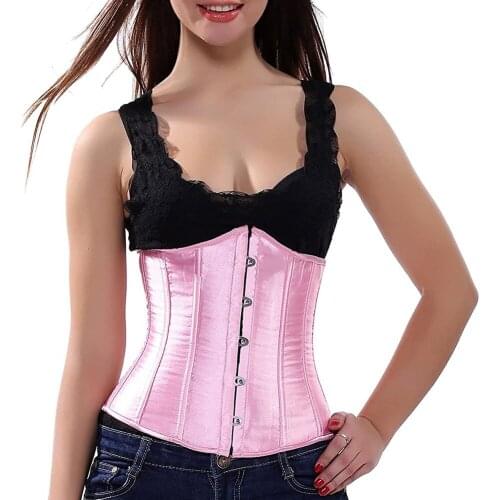 Women Satin Lace Up Underbust Corset Waist Cincher Shapewear Underwear Sexy Bridal Breathable Body Shaper Bustier Corselet Top