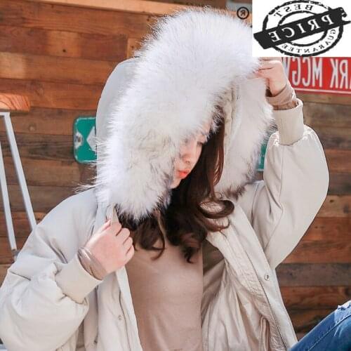 Winter Down Jacket Women + Raccoon Fur Hooded Thick Warm White Duck Down Coat Female Hiver Clothing Casual Outwear a01a