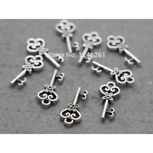 10PCS Hot Key Pendant button Hardware Fittings for Accessory Alloy Hardware DIY Girl Jewelry Making Silver-plate Findings 9*20mm