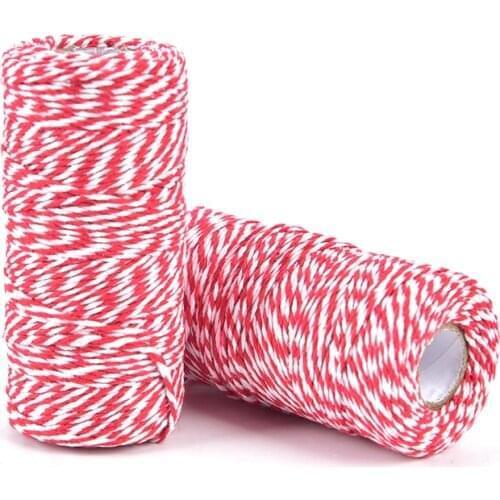 100m/Roll Cotton Bakers Twine String Cord Cotton Rope Cotton Cord Bottle Gift Box Decor Craft (Red+White)