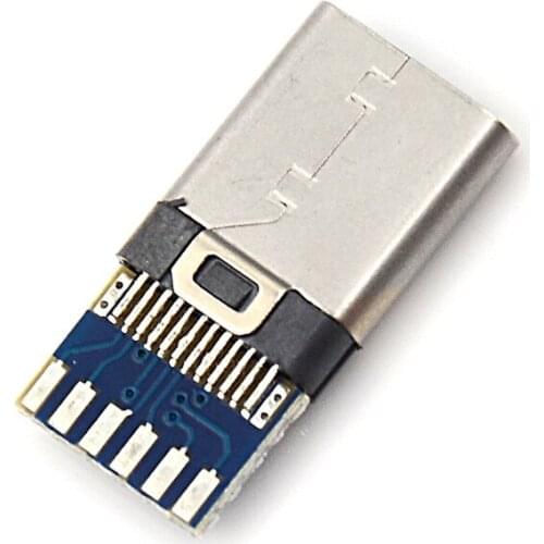 2pcs USB 3.1 Type C Male DIY Solder Cable Plug Socket Attached PC Board SMT