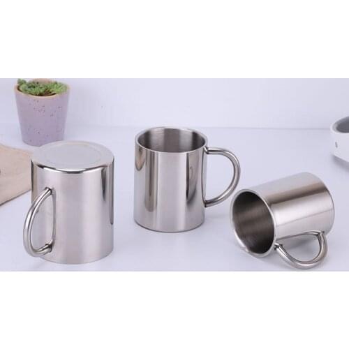 304 Stainless Steel Camping Coffee Tea Beer Mugs Insulated Double Wall C Shape Handle Tough Shatterproof Water Cup 300/400ml