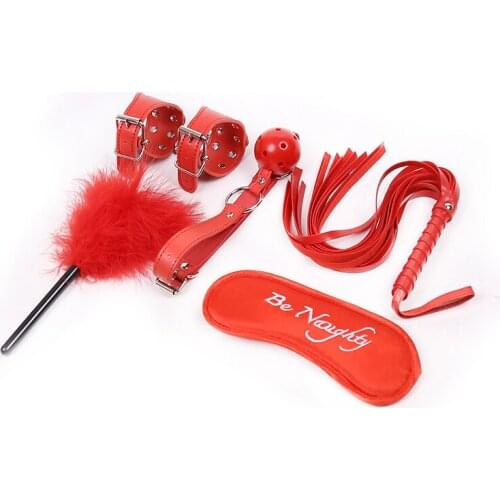 5 Pieces/Set Bondage Restraints Sex Leather Handcffs Whip Mouth Gag Fetish Sex Adult Games for Couples