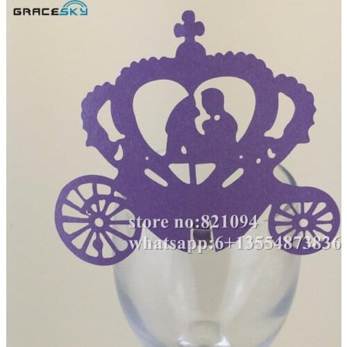 50pcs Free Shipping laser Cut prince& princess in pumpkin carriage Place name seat party Invitation Cup Cards for party supplies