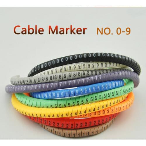 500PCS EC-0 Cable Wire Marker 0 to 9 For Cable Size 1.5 sqmm Colored