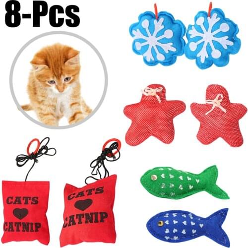 8PCS Catnip Cat Toy Fish Design Interactive Cats Kitten Chew Scratch Toys Funny For Cat Play Chewing Pet Toys Pillow