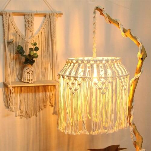 Bohemian Lampshade Macrame Hand-woven Cotton Rope Hanging Lampshade For Living Room Bedroom Wedding Decoration