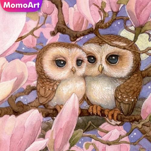 MomoArt Diamond Embroidery Owl Animal Picture Rhinestone Diamond Mosaic Flower Full Drill Square Painting New Years Gift