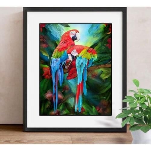 DIY Diamond Embroidered Two Parrots Cross Stitch 5D Full Diamond Paintings Cartoon Home Decorations