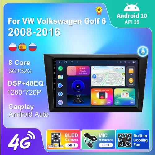 Android 10 Car Radio For VW Volkswagen Golf 6 2008-2016 GPS Navigation Multimedia Player 2 Din 4G WIFI Camera Automotive Goods