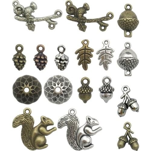 Squirrel Acorn Charms 65pcs Craft Supplies Mixed Pendants Beads Charms for Crafting, Jewelry Accessory For DIY Necklace Bracelet