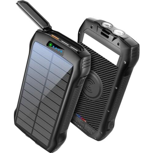 Fast 10W Qi Wireless Charger Solar Power Bank 33500mAh Powerbank for Xiaomi iPhone 12 Type C PD20W Poverbank with Camping Light